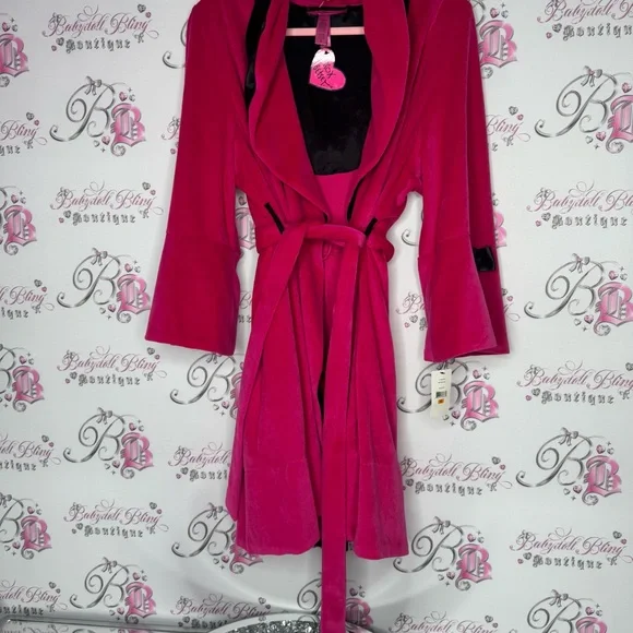 Betsey johnson robe pink black floral detail waist tie belt brand new with tags - Picture 8 of 14